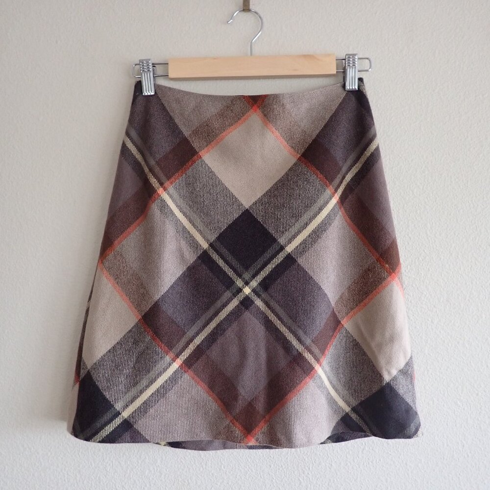 Talbots Heritage Wool Blend A-Line Lined Plaid Skirt in Chestnut Brown Size 2P